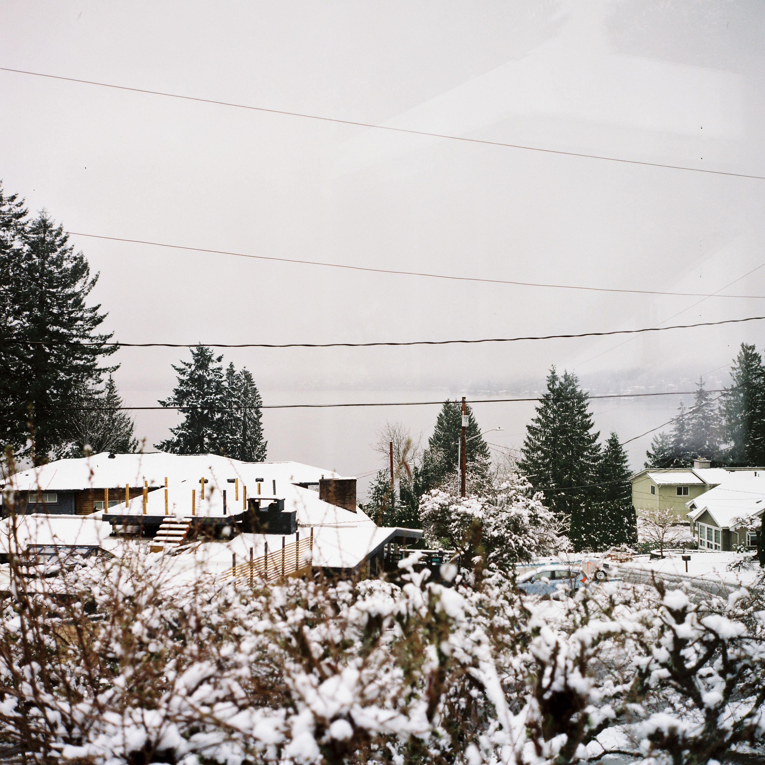 Snowy lake view from adele's